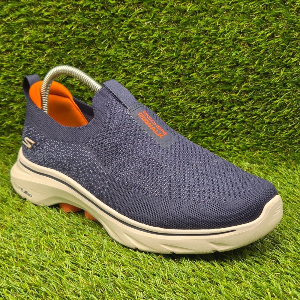 Skechers GO WALK 7 SIZE 8 EXTRA WIDE Men's Stretch Fit Slip On Shoes Navy Orange